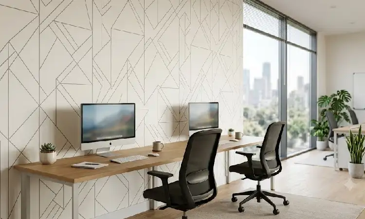 Wallpaper kantor geometris minimalis, Sumber: AI
